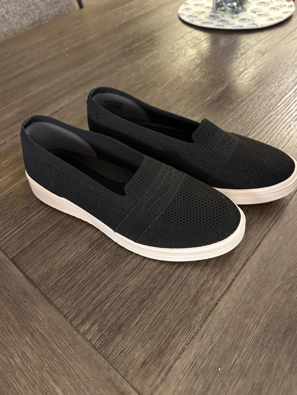 Life Stride Black Knit Slip-On Sneakers with White Soles